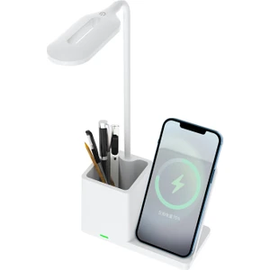 9054 Type-C 15W Kablosuz Şarj Cihazı Kalemlikli Masa Lambası