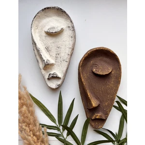 Özel Tasarım El Yapımı Heykel Soyut Yarım Yüz Maske 2'li Set, Duvar Dekor, Modern Ev ve Ofis Dekoru