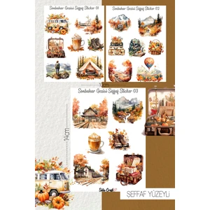 Selis Craft Sonbahar Gezisi Temalı Şeffaf Sticker Seti 01-02-03 Ajanda Planlayıcı Bullet Journal Için Uygundur