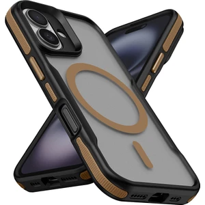 Case 4u Apple iPhone 16 Kılıf Magsafe Şarj Özellikli Renkli Kenar Airbag Şeritli Lamer Kapak Titanyum-Gold