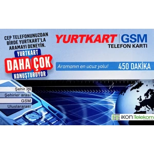 İkon Telekom YurtKart 450 Dakika - Ankesörlü Telefon Arama Kartı Pini