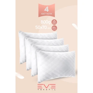 Eve Tekstil - 4 Adet Diamond Serisi Kılıflı Fermuarlı Yıkanabilir Antialerjik Silikon Elyaf Yastık 50x70cm 800 gr