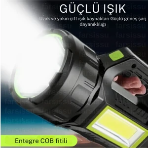 PS-T95 30W Uzun Menzilli Solar Panelli Powerbank USB Çıkış S.o.s Lu Ultra Güçlü Ledli Şarjlı Feneri