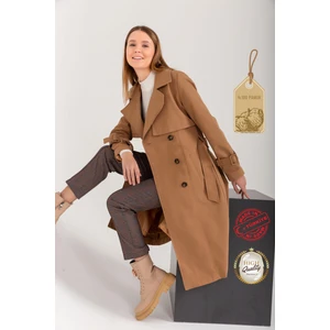 Pastelastore  Pamuk Gabardin Uzun (110CM) Astarlı Kemerli Kadın Trençkot 1111