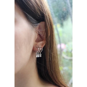 Çelik Üçlü Görünümlü Silver Damla Model Sallantılı Küpe