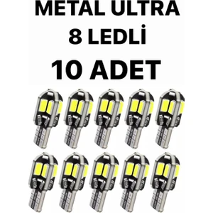 T10 LED Metal Ultra W5W 8 Ledli Beyaz Park Tavan Plaka Ampülü 1 TAKIM
