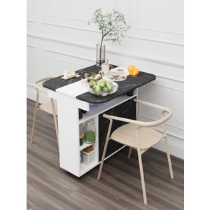 Moka Park AVM Açılır Kapanır Raflı Kapaklı Tekerlekli 6 Kişilik Dikdörtgen Şık Yemek Masası Mutfak Masası