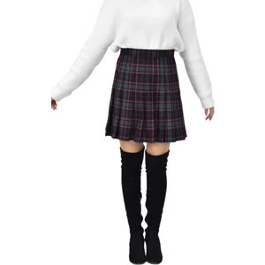 Kadın Ekose Kolej Etek Yeşil Fuşya Osmanma-34