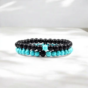 Mavi Firuze Taşı Oniks Taşı Bileklik 2 Adet Bileklik Doğal Taş Bileklik