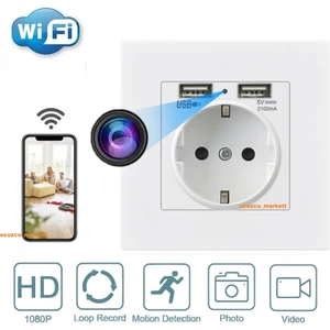 Ucuzcu Market Güvenlik Kamera Wifi Duvar Priz Kamera (Uzaktan İzleme - Ses Dinleme - Kayıt Etme - USB Şarj Etme)