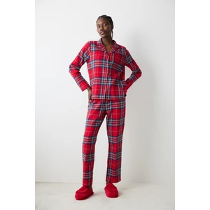 New York Red Checked Kırmızı Gömlek Pantolon Pijama Takımı