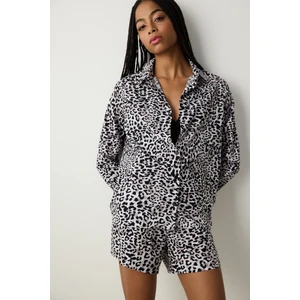 Leopar Gömlek Pantolon Çok Renkli Şortlu Pijama Takımı