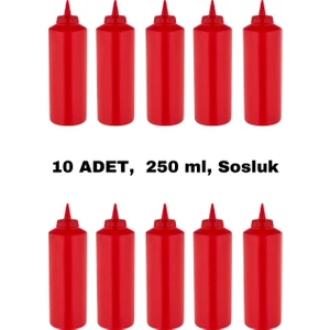 İly Store 10 Adet Kırmızı, Fişek Plastik Sosluk, Ketçap, Mayonez, Hardal, Barbekü, Zeytinyağlık, Limonluk, 250 ml