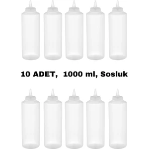 İly Store 10 Adet Şeffaf, Fişek Plastik Sosluk, Ketçap, Mayonez, Hardal, Barbekü, Zeytinyağlık, Limonluk, 1000 ml