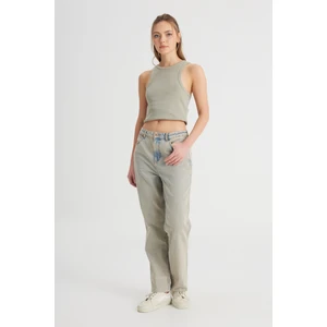 Regular Fit Normal Kesim Yüksek Bel Düz Paça %100 Pamuk Wild West Taş Rengi Jean Kot Pantolon