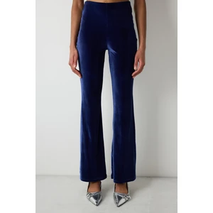 Lacivert Yüksek Bel Kadife Flare (Ispanyol Paça) Pantolon