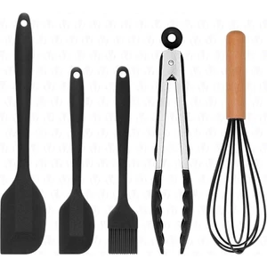 Fugazi Isıya Dayanıklı Yanmaz Yapışmaz Silikon Spatula Seti 5 Parça Siyah