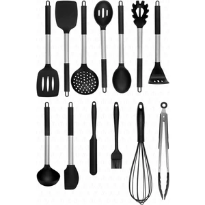 Mora 14 Parça Paslanmaz Çelik Silikon Uçlu Spatula Mutfak Seti Siyah