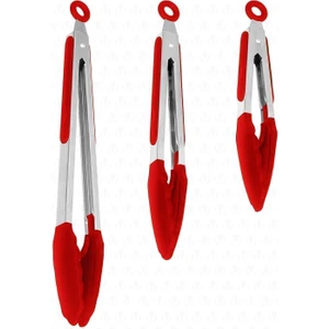 Midori Metal Saplı Silikon Uçlu Kilit Sistemli Smart 3lü Maşa Seti Kırmızı