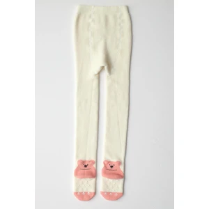 Bebek Ayıcık Desenli Külotlu Çorap Ekru-Pembe
