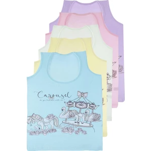 Kız Çocuk Atlet Geniş Askılı Baskılı 5 Li Paket Likralı Mıxcolor