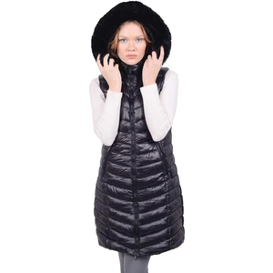 8000 Kapüşonlu Uzun Şişme Yelek Siyah