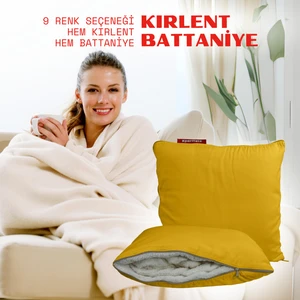 Tv Battaniyesi 145 x 205cm Yastık Battaniye Kırlent - Welsoft Battaniye - Tv Battaniye - Yolculuk Yastığı - Uçak Yastığı Sarı