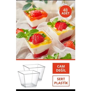 Sunum Kasesi 48 Adet Magnolya Dondurma Puding Tatlı Meze Salata Cup Kabı Sert Plastik Mika Sunumluk 120CC