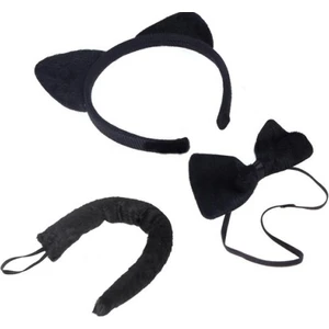 Kedi Kostüm Taç Kuyruk Papyon Seti Karışık