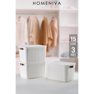 Homenıva 3 Adet Storage Bo x  15 Lt Çok Amaçlı Düzenleyici Kapaklı Kutu, Dekoratif Saklama Kutusu