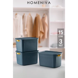 Homenıva 3 Adet Storage Bo x  15 Lt Çok Amaçlı Düzenleyici Kapaklı Kutu, Dekoratif Saklama Kutusu