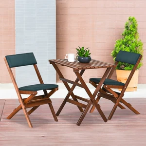 Ahşap Katlanır Döşeme Minderli 3 Lü Bistro Set Bahçe Takımı (Ceviz-Yeşil)