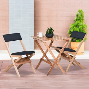 Ahşap Katlanır Döşeme Minderli 3 Lü Bistro Set Bahçe Takımı (Naturel-Antrasit)