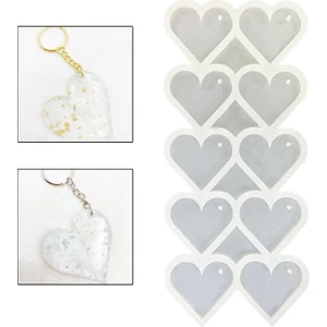 Tahtakale Toptancı Epoksi Reçine Silikon Kalıp Çoklu Kalp Delikli Anahtarlık Kalıbı 5 cm 10'lu