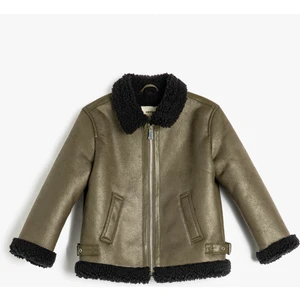 Biker Ceket Suni Deri Peluş Detaylı