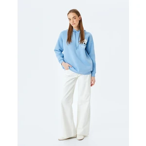 Kapüşonlu Arkası Panda Baskılı Uzun Kollu Oversize Sweatshirt