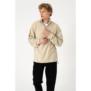 Polar Fermuarlı Rahat Bej Sweatshirt