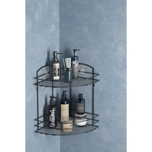 Teknotel Banyo Düzenleyici Şampuanlık Sabunluk 2 Katlı Yapışkanlı Banyo Duş Rafı Siyah ST032