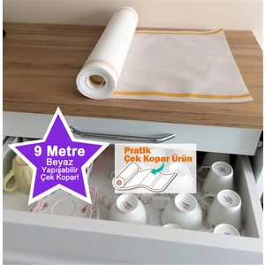 Shelfmat Pratik Çek Kopar Yapışabilir Çekmece Düzenleyici/raf Örtüsü Antibakteriyel Kumaş 9 Metre Beyaz