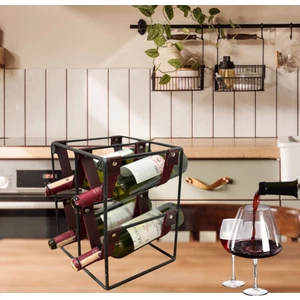 Modern 4 Lü Metal ve Deri Şarap Viski Şampanya Standı Dekoratif Wine Rack Drink Stand