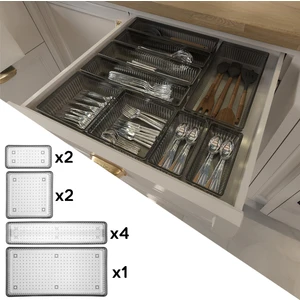 9 Parça Modüler Kaşıklık Seti - Ayarlanabilir Mutfak Çekmece Içi Düzenleyici Organizer Antrasit