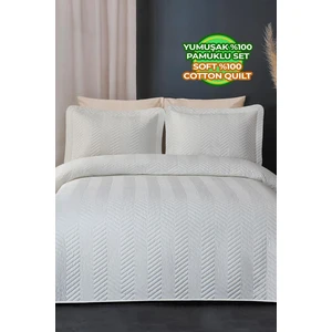 Evlen Home Collection Ross  Pamuk Yatak Örtüsü ( Pike ) Takımı Çift Kişilik Kapitone Çizgili Günlük Yıkanabilir Beyaz