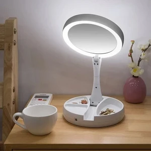 10x Katlanabilir Makyaj Aynası - Çift Taraflı - USB Vanity LED Işıklı - Büyüteçli Ayna