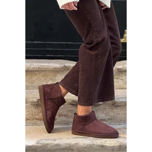 Nişantaşı Shoes Mini Kahve Süet Yarım Bot Içi Tüylü Düz Taban Kadın Ayakkabı