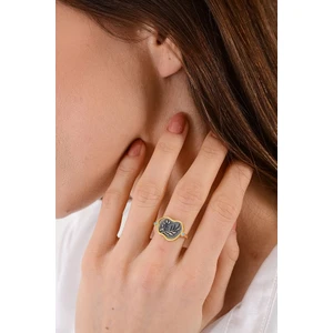 Ricco Jewellery 14 K Gold Kaplama 925 Ayar Gümüş Antik Zeytin Yaprağı Yüzük