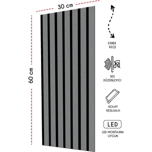 Mdf Ahşap Akustik Duvar Paneli 30 x 60 cm - Antrasit