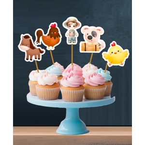 Hiras Dizayn 15ADET Çiftlik Hayvanları Iyiki Doğdun Cupcake Doğum Günü Süsü Pasta Kürdanı  6-7 cm  Cupcake Pasta