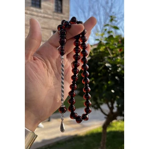Dergah Tesbih Sığırcık Kesim Gümüş Püskül Ateş-I Kehribar  Tesbih