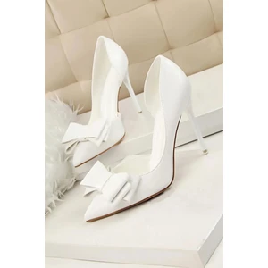 Trendy Anka Kadın Beyaz Cilt 8cm Ince Şeffaf Kapak Topuklu Stiletto Ayakkabı