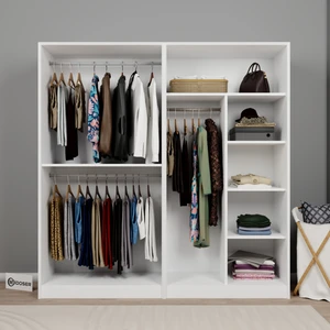 Lucas 4 Kapaklı Çift Askılı Elbise Dolabı-Gardırop Seti Beyaz 190  cm